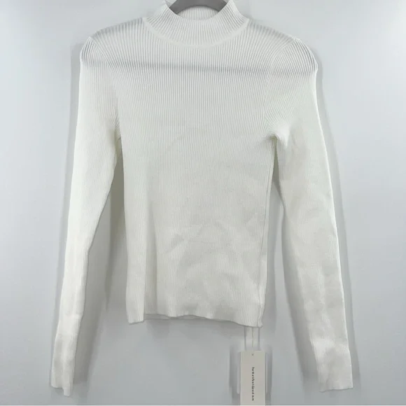 Commense NWT Mock Neck Rib Long Sleeve Knit Top in White size Small - Picture 2 of 8